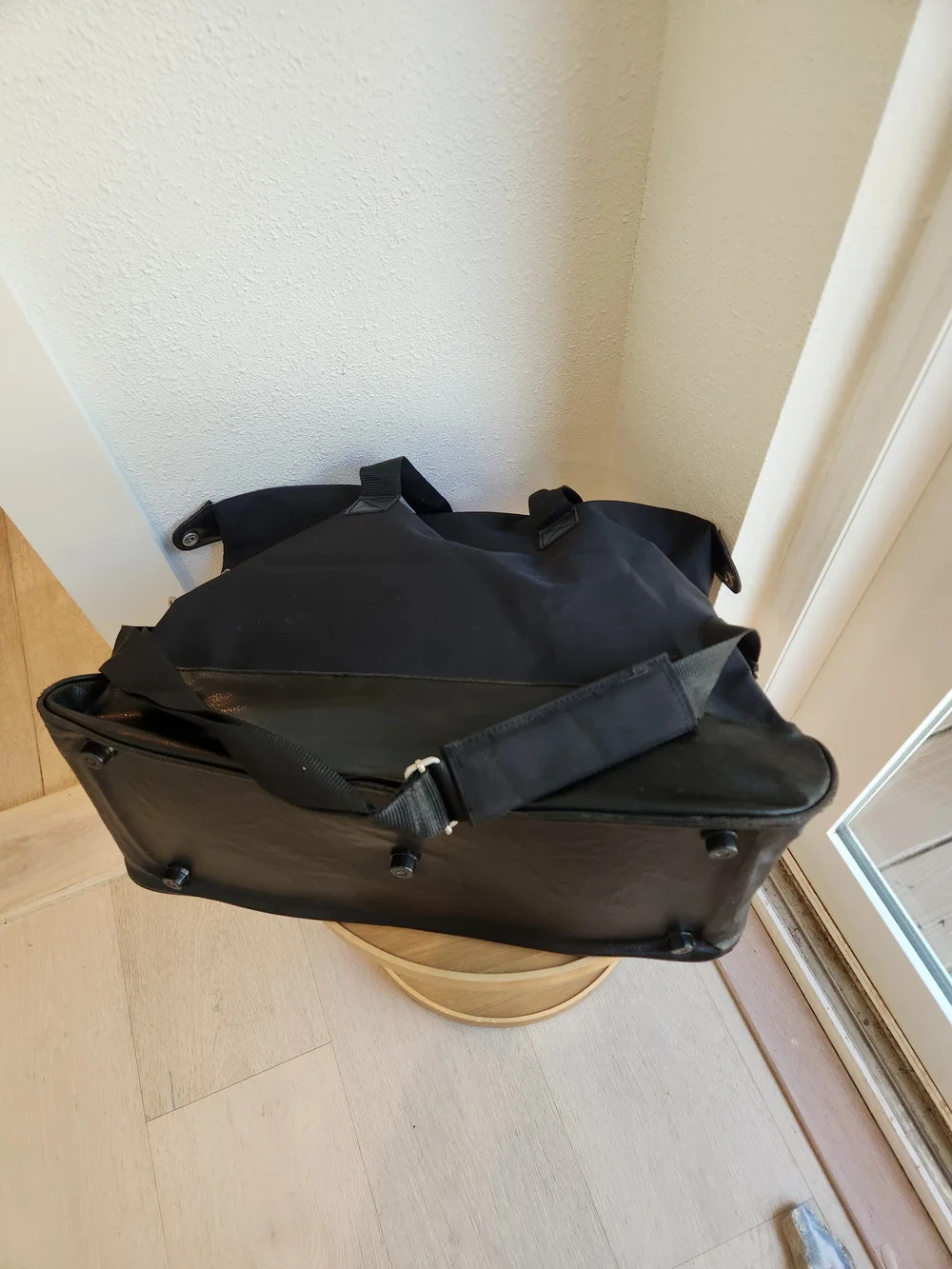 Calvin Klein Black Nylon Travel Duffle with Leather Trim And Crossbody Strap